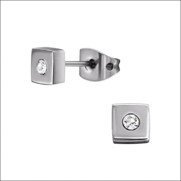 Vierkante Titanium Oorbellen met Kristal -