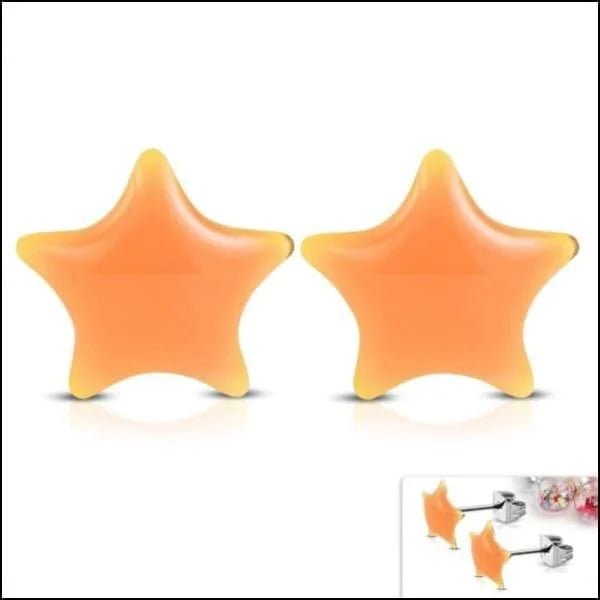 RVS sterren oorbellen kleurrijk - 9mm / Creme -