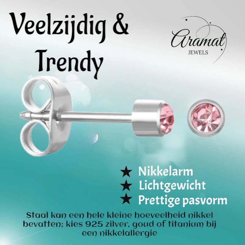 RVS Zweerknopjes Roze Zirkonia 3mm - Mini Oorstekers -