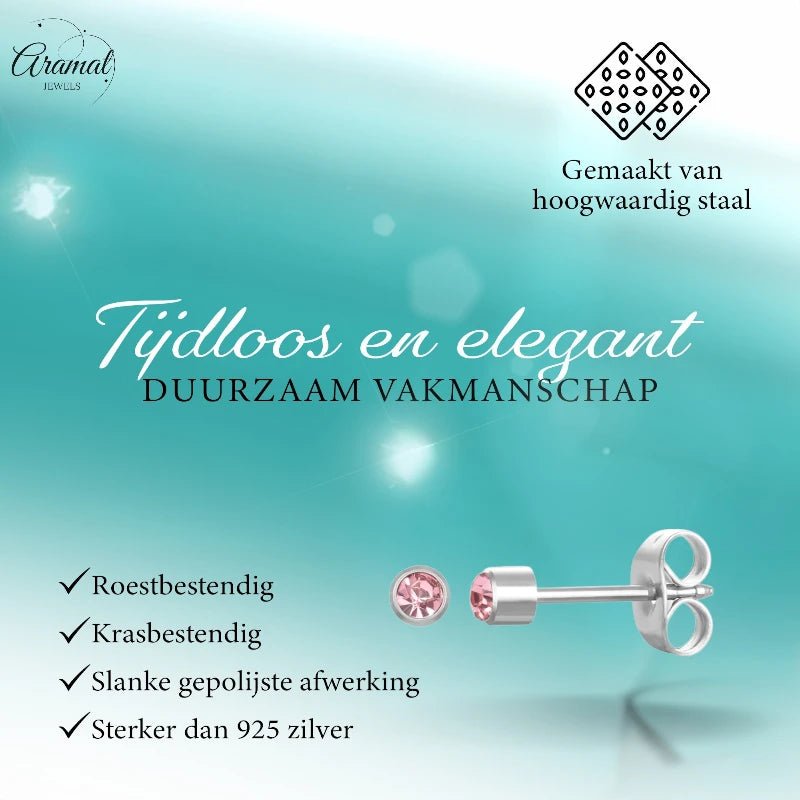 RVS Zweerknopjes Roze Zirkonia 3mm - Mini Oorstekers -