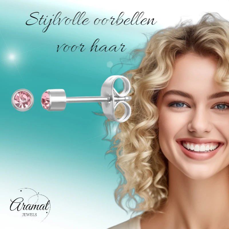 RVS Zweerknopjes Roze Zirkonia 3mm - Mini Oorstekers -