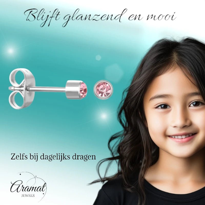 RVS Zweerknopjes Roze Zirkonia 3mm - Mini Oorstekers -