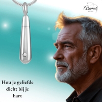 Stalen Buisvormige Ashanger met Zirkonia Steentje - Heren