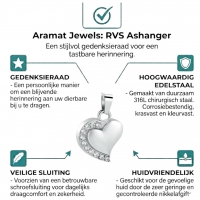 Ashanger hartje staal met zirkonia 24x19mm - Heren