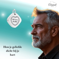Vierkante ashanger staal met hartzirkonia 30x23mm - Heren