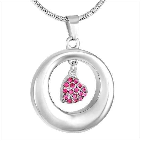 Stalen Ashanger Open Cirkel met Roze Kristal Hart &acirc;&euro;&ldquo; RVS Gedenksieraad - Unisex