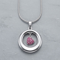 Stalen Ashanger Open Cirkel met Roze Kristal Hart &acirc;&euro;&ldquo; RVS Gedenksieraad - Unisex
