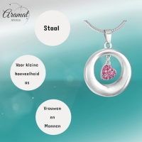 Stalen Ashanger Open Cirkel met Roze Kristal Hart &acirc;&euro;&ldquo; RVS Gedenksieraad - Unisex