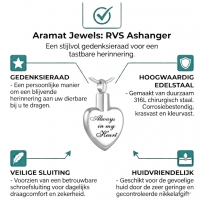 Stalen Ashanger Always in My Heart &acirc;&euro;&ldquo; Zilverkleurig Gedenksieraad Hart - Unisex