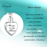 Stalen Ashanger Always in My Heart &acirc;&euro;&ldquo; Zilverkleurig Gedenksieraad Hart - Unisex