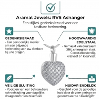 Stalen Hart Ashanger met Zirkonia Steentjes &acirc;&euro;&ldquo; Zilverkleurig Gedenksieraad - Unise