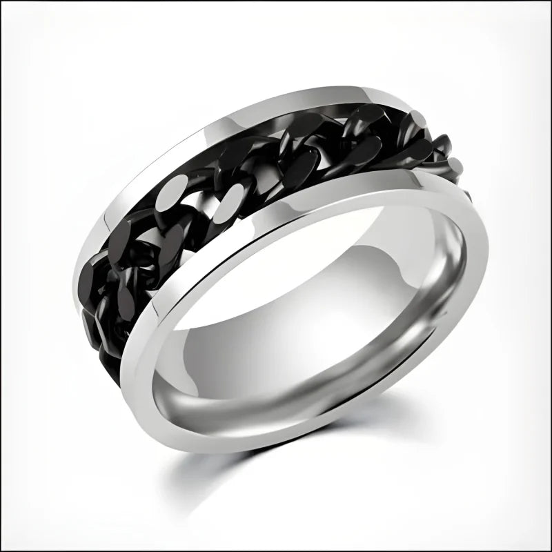 Zwarte Ketting Stalen Ring - Maat 16 -