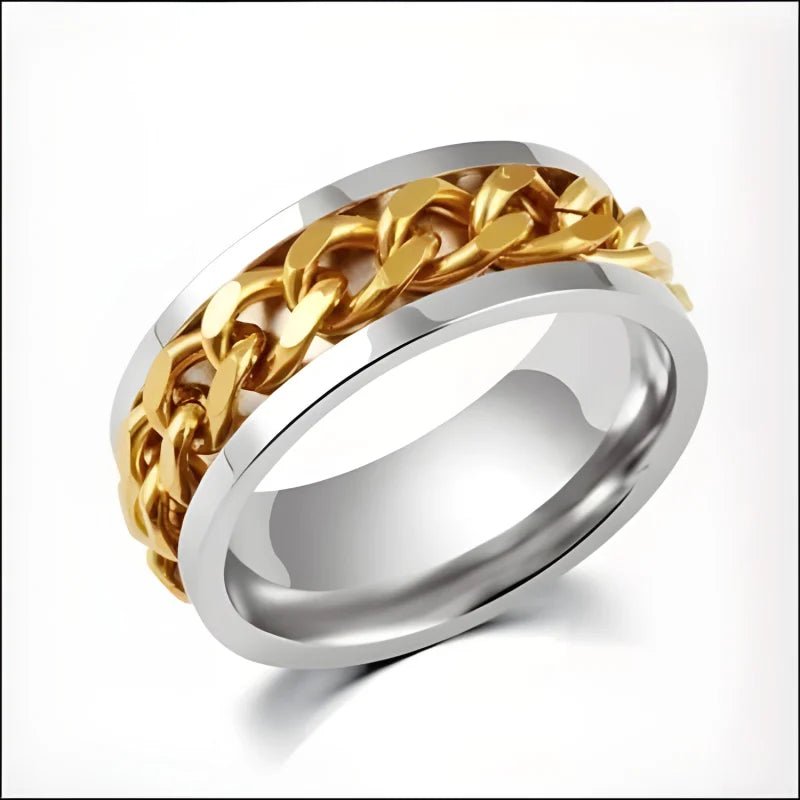 Elegante Stalen Ring met Goudkleurige Ketting -