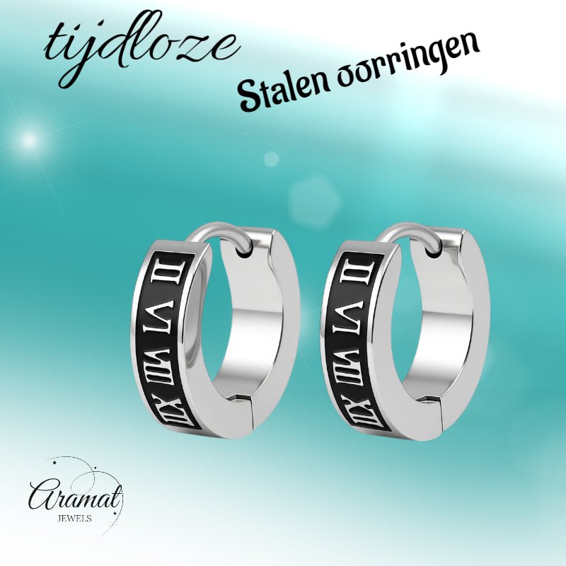Stalen Oorringen Romeinse Cijfers 14x4mm -