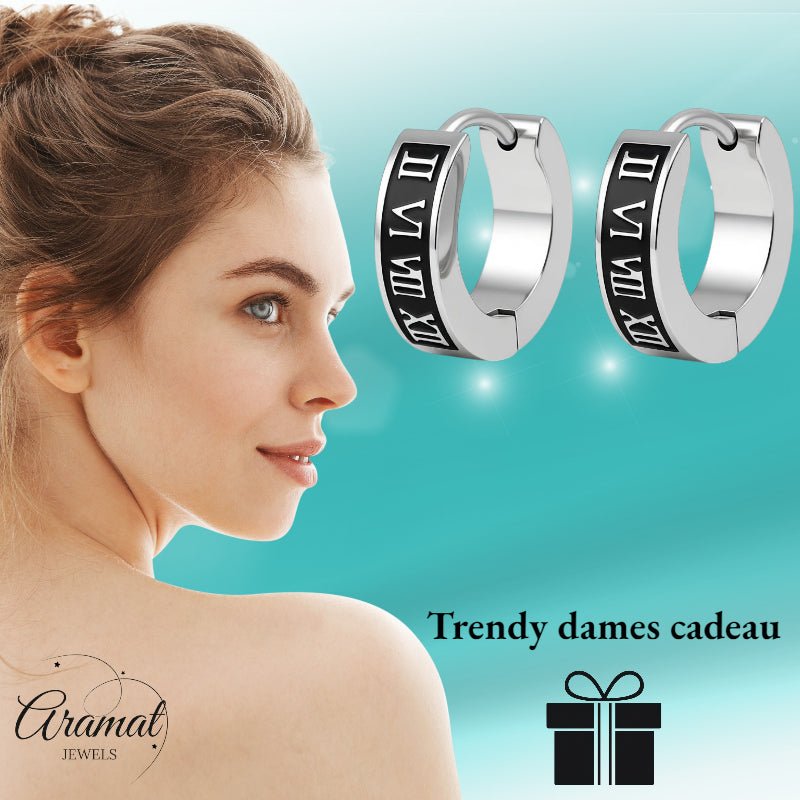 Stalen Oorringen Romeinse Cijfers 14x4mm -