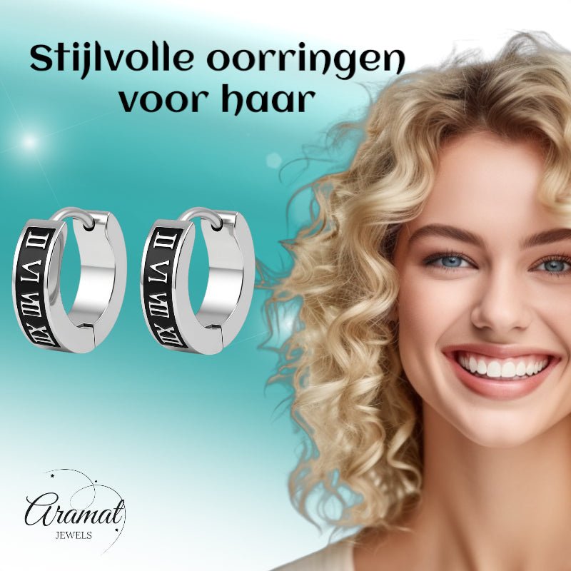 Stalen Oorringen Romeinse Cijfers 14x4mm -