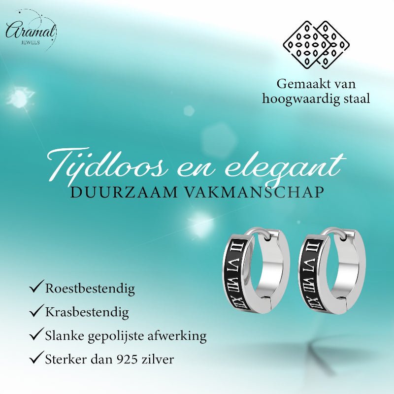 Stalen Oorringen Romeinse Cijfers 14x4mm -