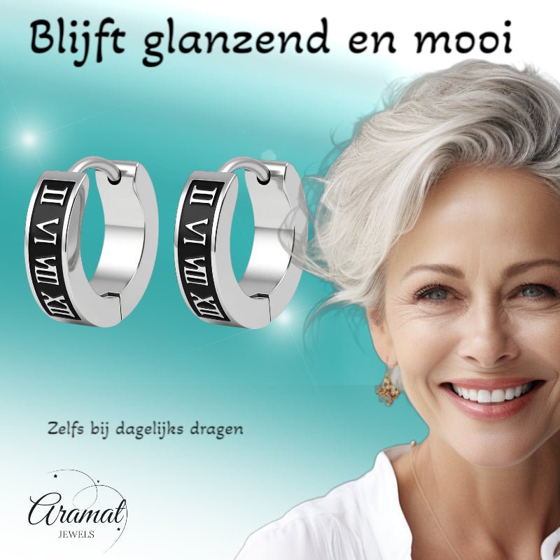 Stalen Oorringen Romeinse Cijfers 14x4mm -