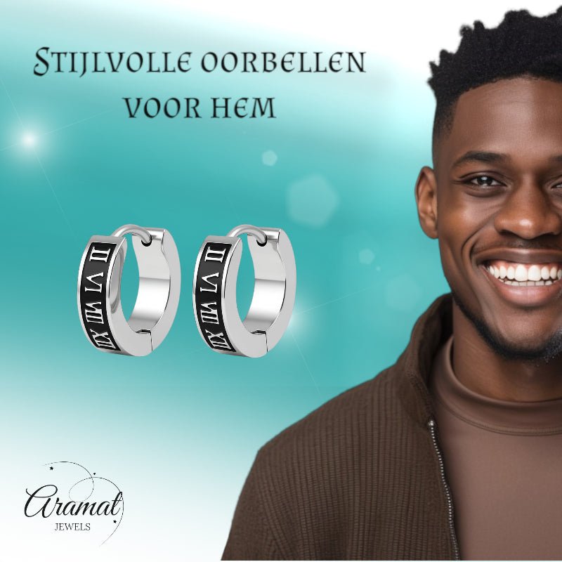 Stalen Oorringen Romeinse Cijfers 14x4mm -