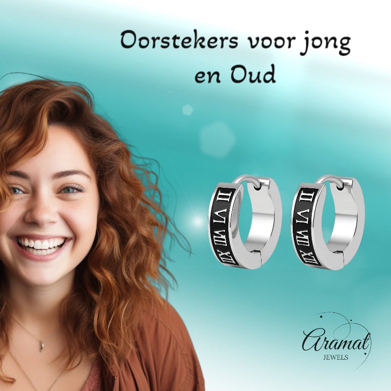 Stalen Oorringen Romeinse Cijfers 14x4mm -