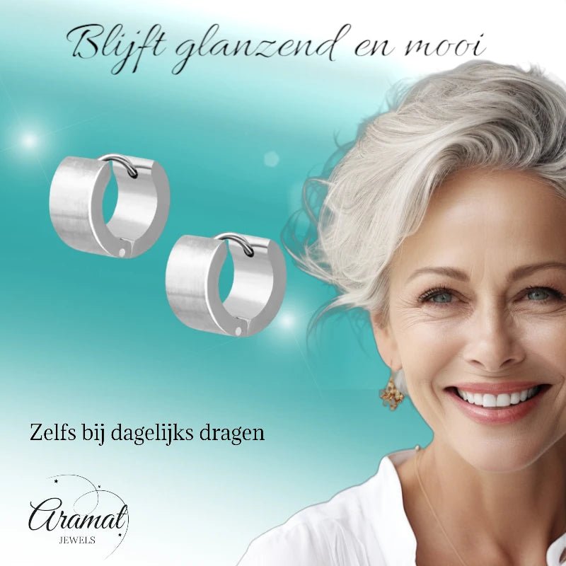 RVS Brede Oorringen Zilverkleur 14x7mm - Dikke Hoepel Oorbellen -