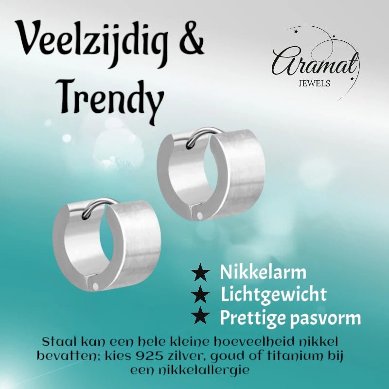 RVS Brede Oorringen Zilverkleur 14x7mm - Dikke Hoepel Oorbellen -