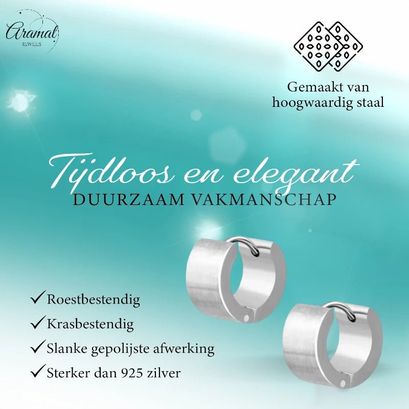 RVS Brede Oorringen Zilverkleur 14x7mm - Dikke Hoepel Oorbellen -