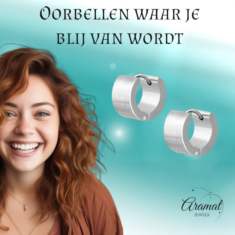RVS Brede Oorringen Zilverkleur 14x7mm - Dikke Hoepel Oorbellen -