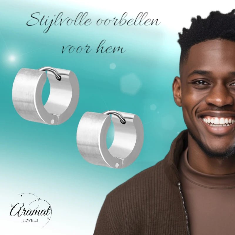 RVS Brede Oorringen Zilverkleur 14x7mm - Dikke Hoepel Oorbellen -