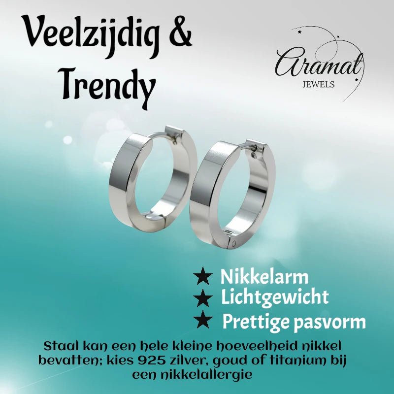 RVS Huggies Oorringen Zilverkleur 17x4mm - Dikke Hoepels Unisex -