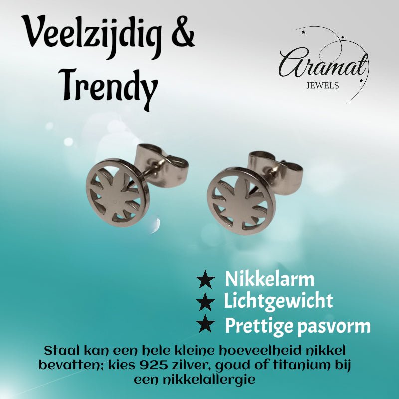 Oorbellen &acirc;&euro;&ldquo; RVS Weedblad (8mm) Zilverkleurig -