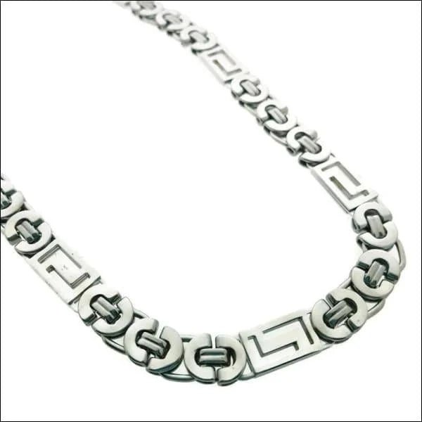 Stalen Koningsketting met Grieks Motief &acirc;&euro;&ldquo;  Stoere Ketting RVS - Bicolor / 55cm / 
