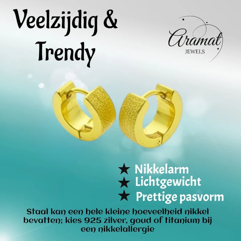 Oorringen &acirc;&euro;&ldquo; Staal Sandblasted Goudkleurig (11mm) -