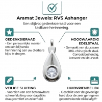 Stalen Crematiehanger met Zirkonia &acirc;&euro;&ldquo; Zilverkleurig Gedenksieraad - Unisex