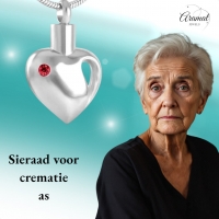 Stalen Ashanger Hart met Rode Zirkonia &acirc;&euro;&ldquo; Zilverkleurig Gedenksieraad - Unisex