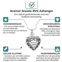 Stalen Ashanger Hart &acirc;&euro;&ldquo; Zilverkleurig & Zwart Gedenksieraad - Unisex