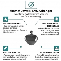 Hartvormige Stalen Asbedel Zwart &acirc;&euro;&ldquo; 17mm Gedenksieraad - Unisex