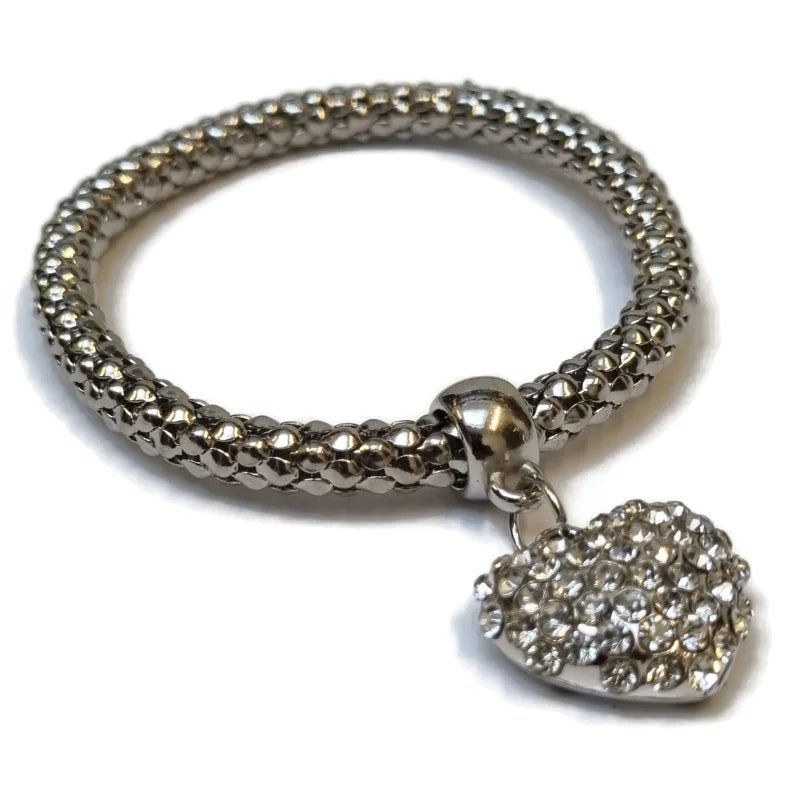 Stalen Popcorn Armband met Hart en Kristal bedel - Dames