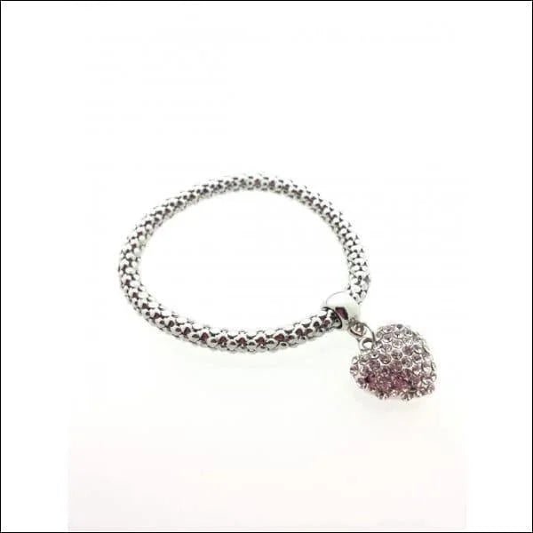 Stalen Popcorn Armband met Hart en Kristal bedel - Dames