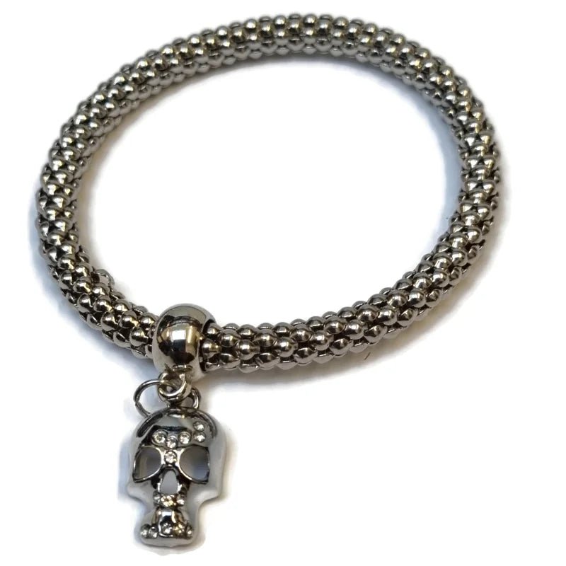 Stalen Armband Doodskop Popcorn Kristallen - Dames