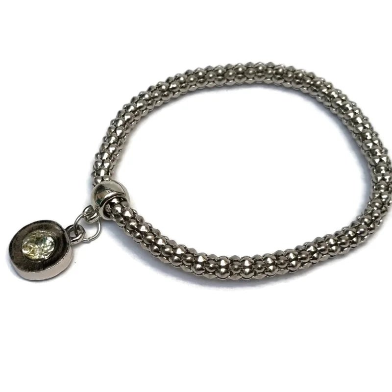 Stalen Popcorn Armband met Grote Kristal