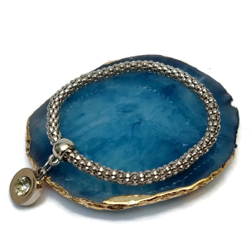 Stalen Popcorn Armband met Grote Kristal