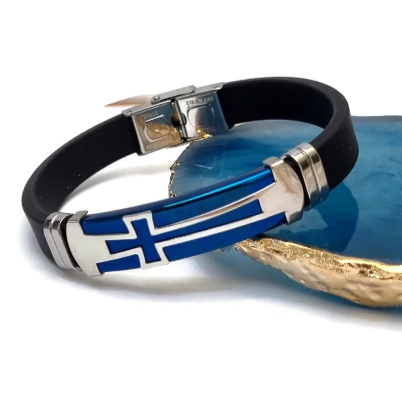 Stoere Blauwe Siliconen Armband met Rvs Plaat - Heren