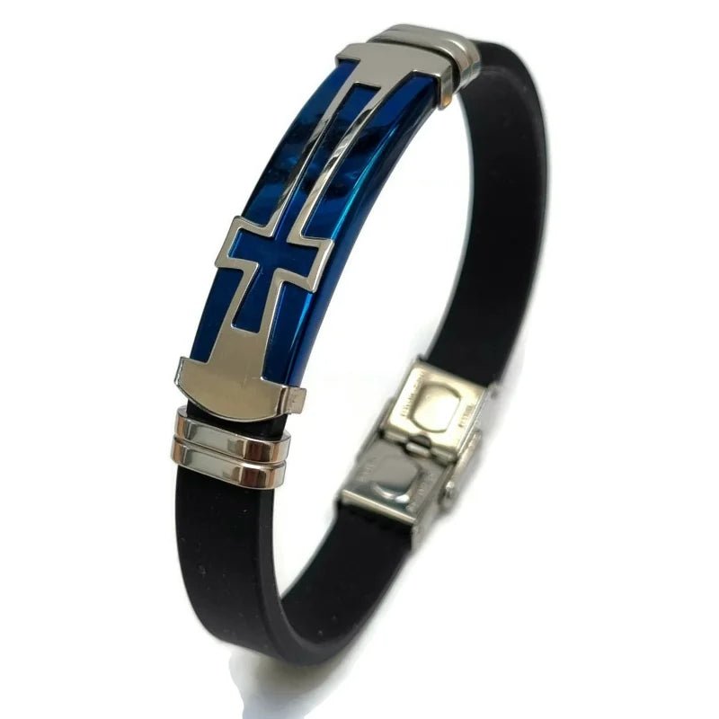 Stoere Blauwe Siliconen Armband met Rvs Plaat - Heren
