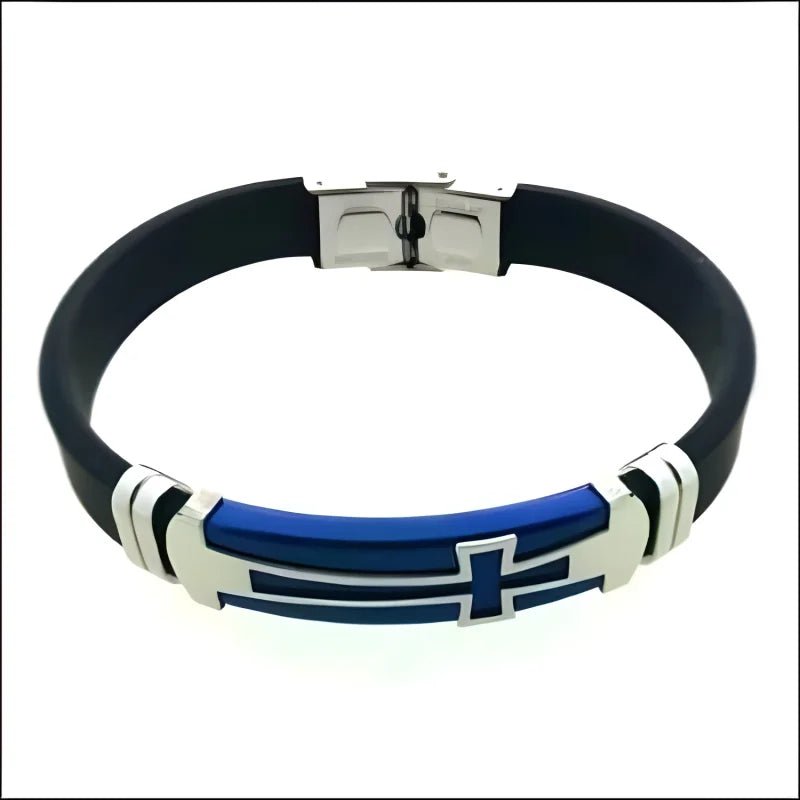Stoere Blauwe Siliconen Armband met Rvs Plaat - Heren