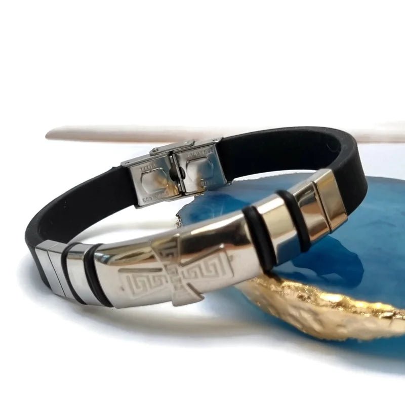 Stoere Siliconen Armband met Stalen Accenten