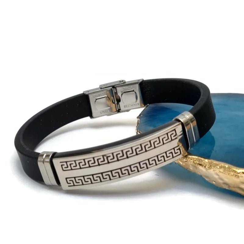 Stoere Siliconen Armband met Rvs Accenten