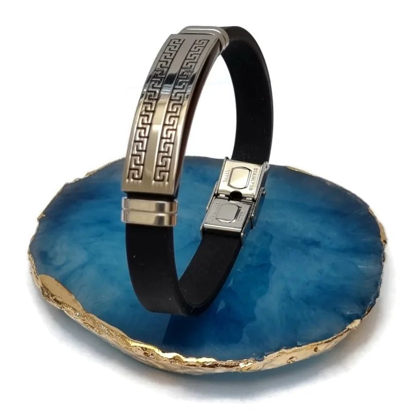 Stoere Siliconen Armband met Rvs Accenten