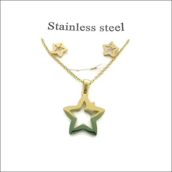 Glanzende Goudkleurige Ster Oorbellen & Ketting -