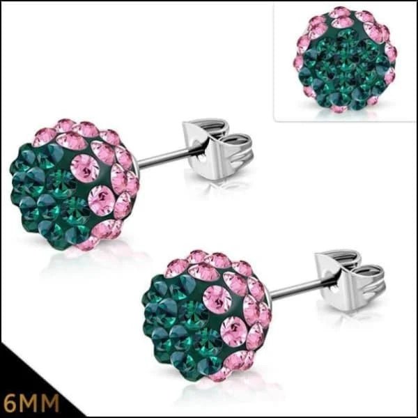 Shamballa Oorbellen Kristallen 8mm Diverse Kleuren - Luxe Oorstekers - 6mm / Aqua Blauw -
